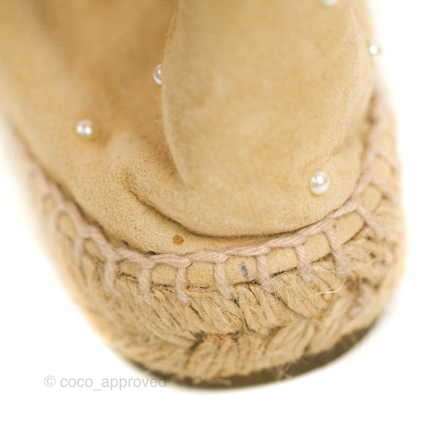 Chanel CC Beige Red Espadrilles with Pearl Size 39