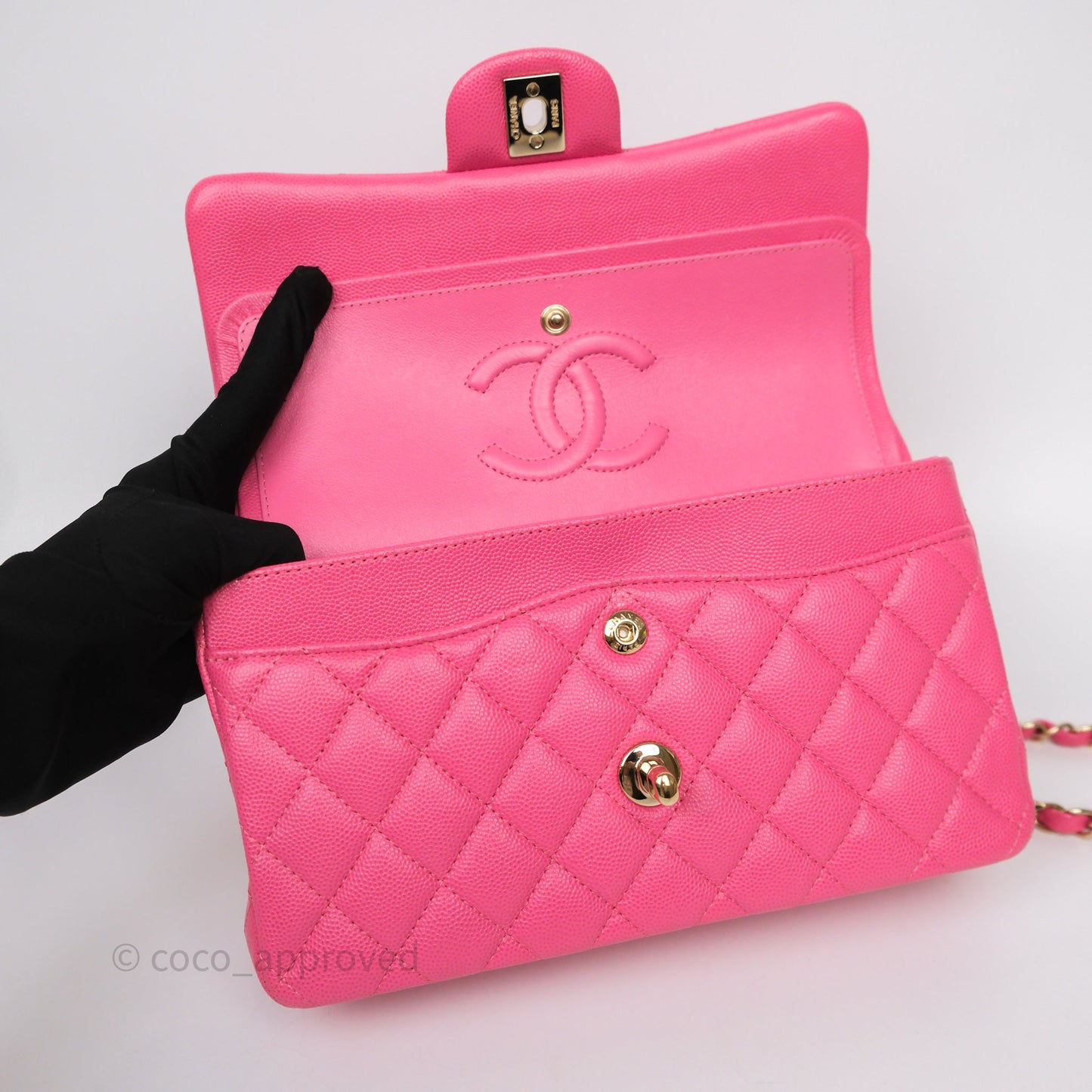 Chanel Small Classic Flap Quilted Hot Pink Caviar Gold Hardware