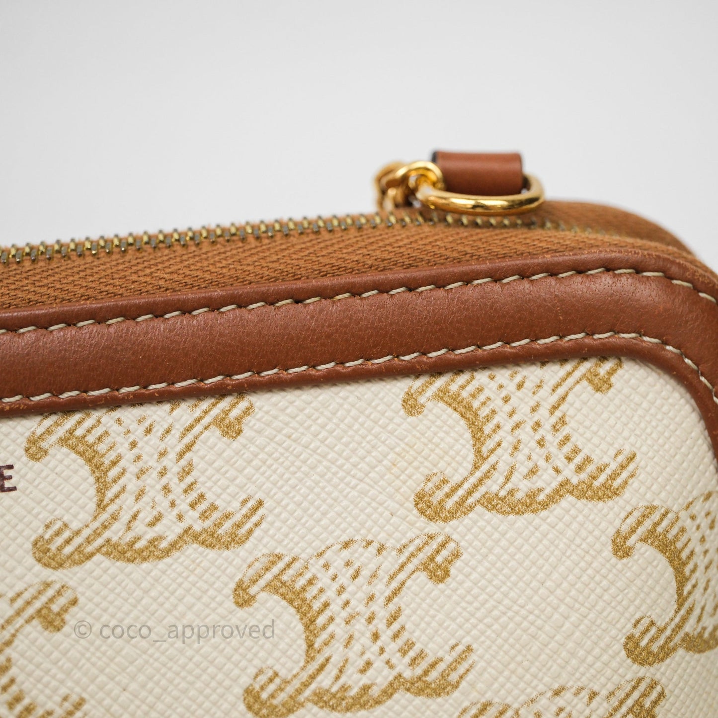 Celine Clutch With Chain Triomphe Canvas White/Tan