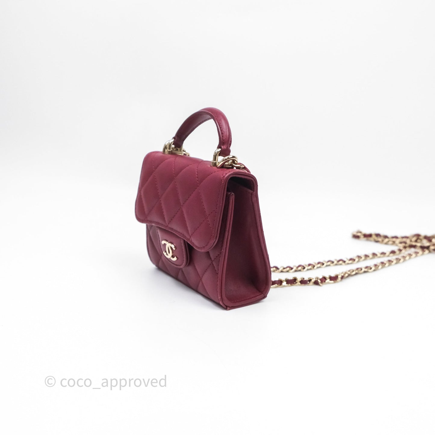 Chanel Mini Top Handle Flap Bag Red Lambskin Gold Hardware