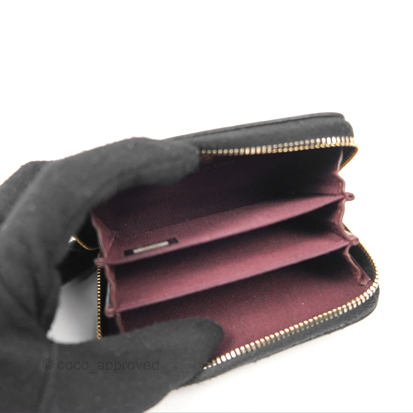 Chanel Quilted Zip Card Holder Black Caviar Gold Hardware