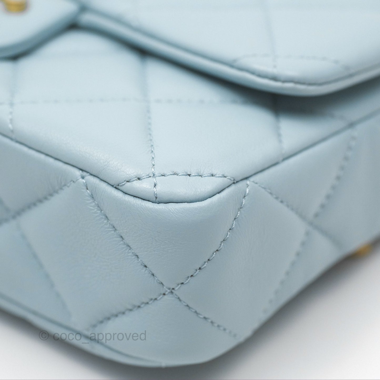Chanel Quilted Enamel Pending CC Small Square Flap Baby Blue Lambskin 22P