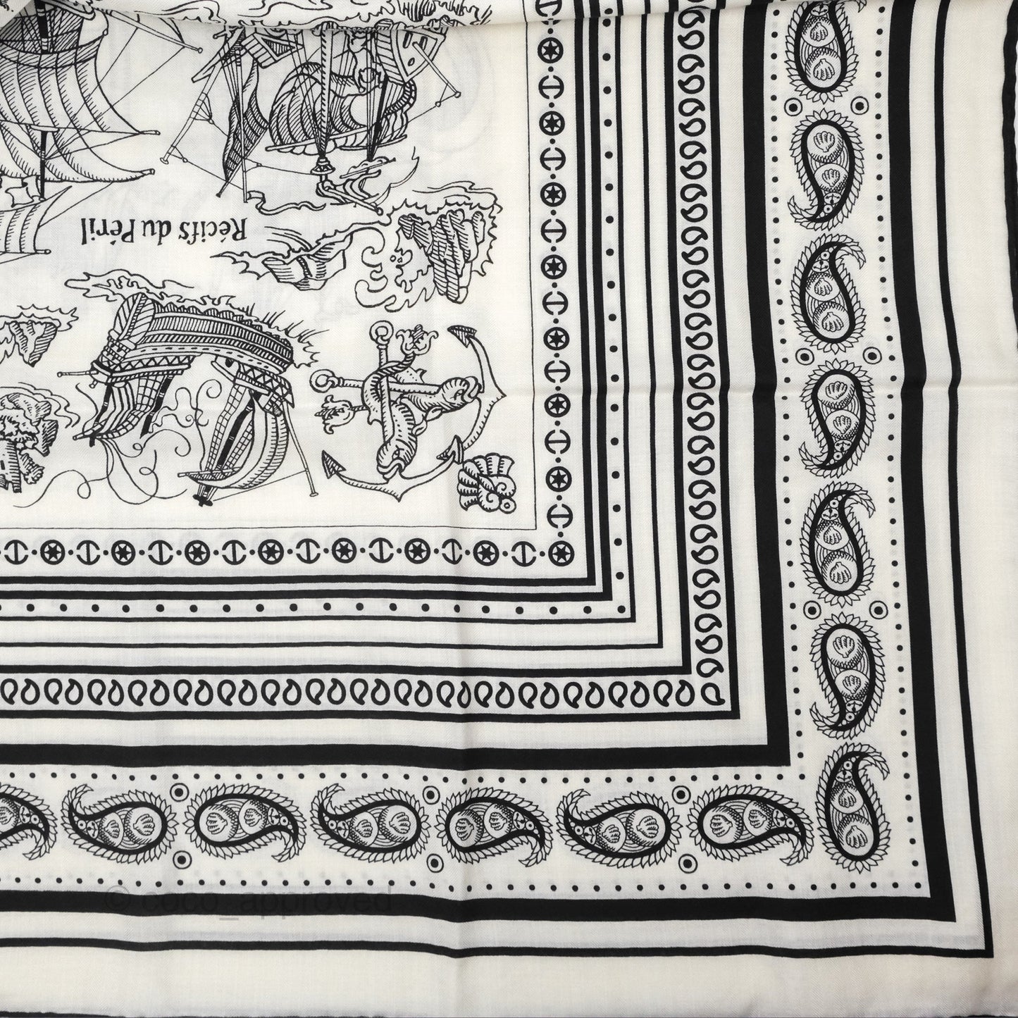 Hermes Cashmere Silk Tatouages Marins Bandana Shawl 140