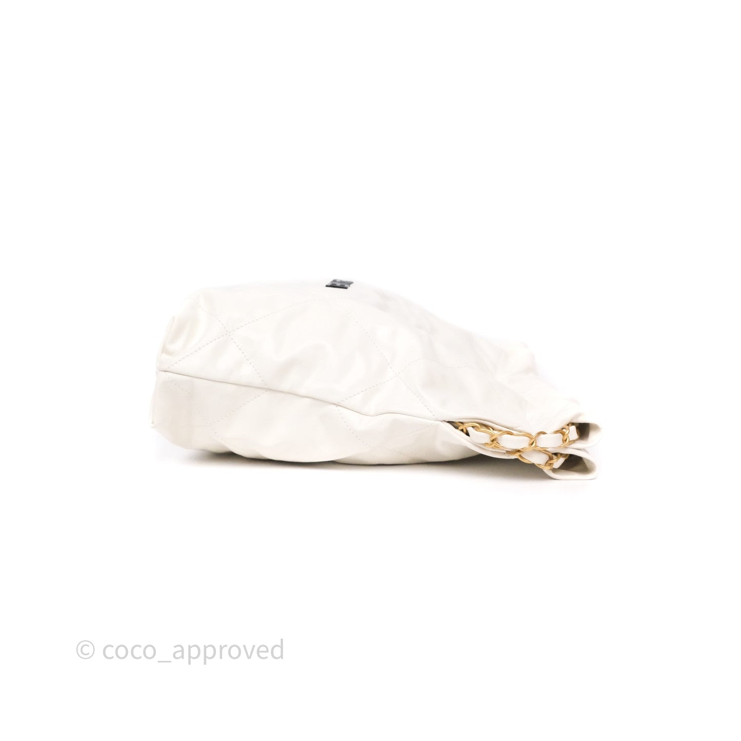 Chanel 22 Small White Aged Calfskin Black Logo Aged Gold Hardware