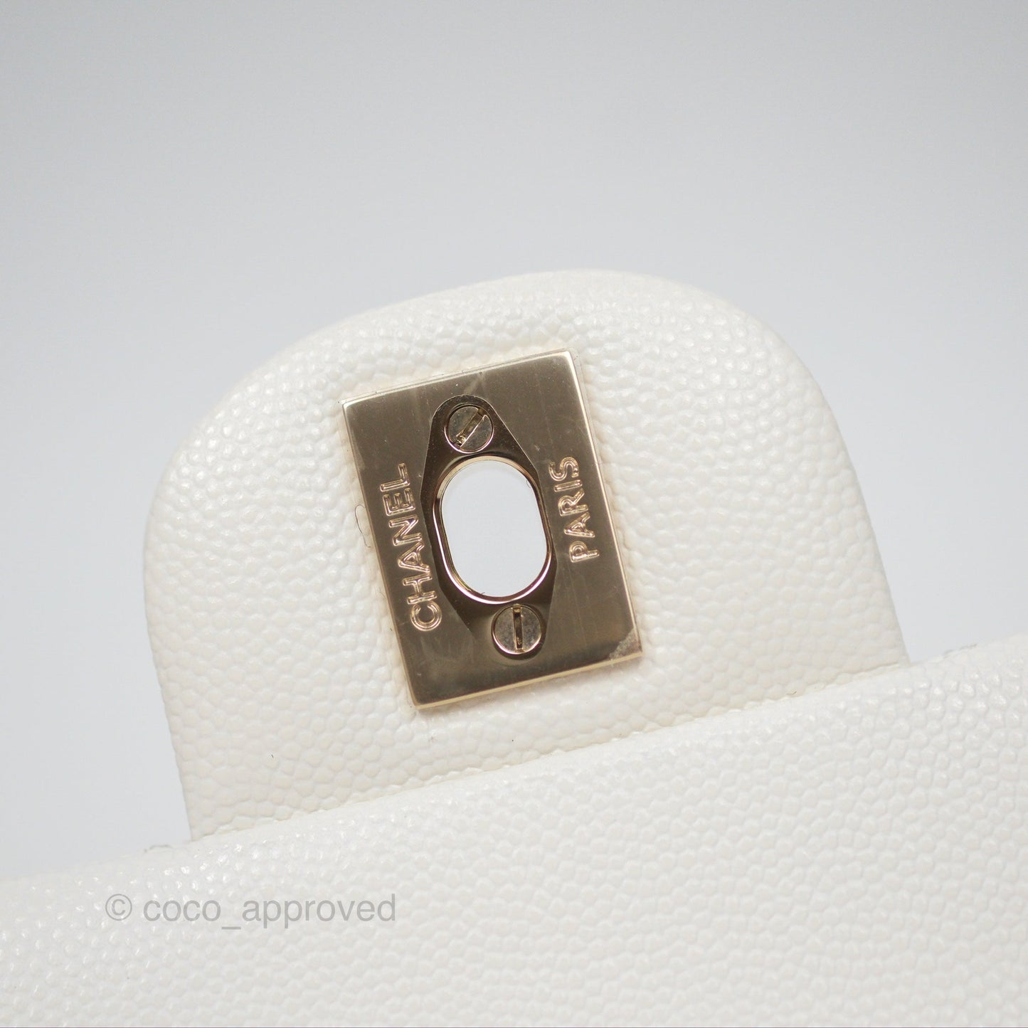 Chanel Classic M/L Medium Flap Quilted White Caviar Gold Hardware