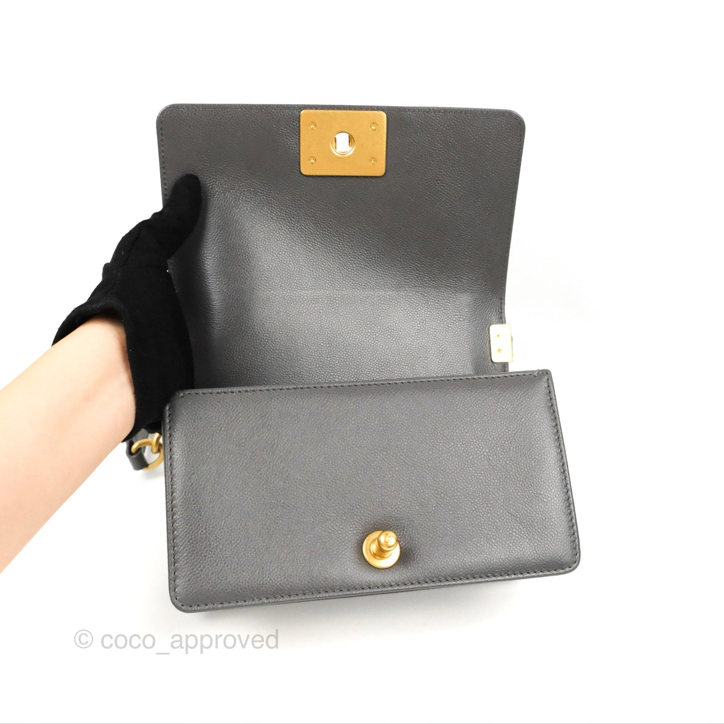 Chanel Small Boy Dark Grey Caviar Aged Gold Hardware