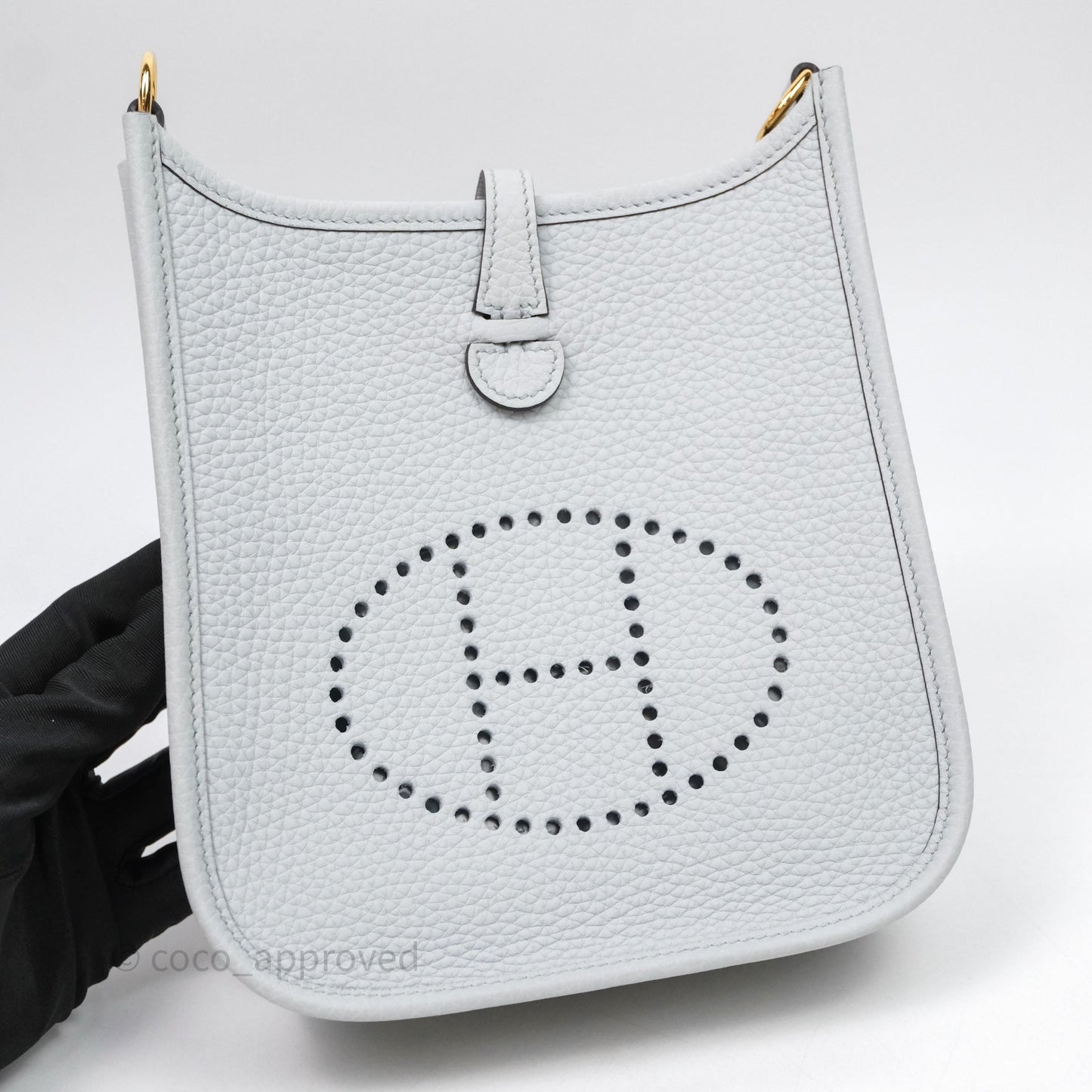 Hermès Mini Evelyne 16 Bleu Pale 08 Clemence Gold Hardware