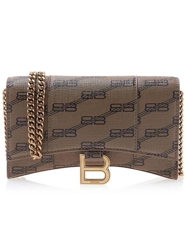 Luxury Balenciaga Hourglass BB Monogram Chain Long Wallet Brown