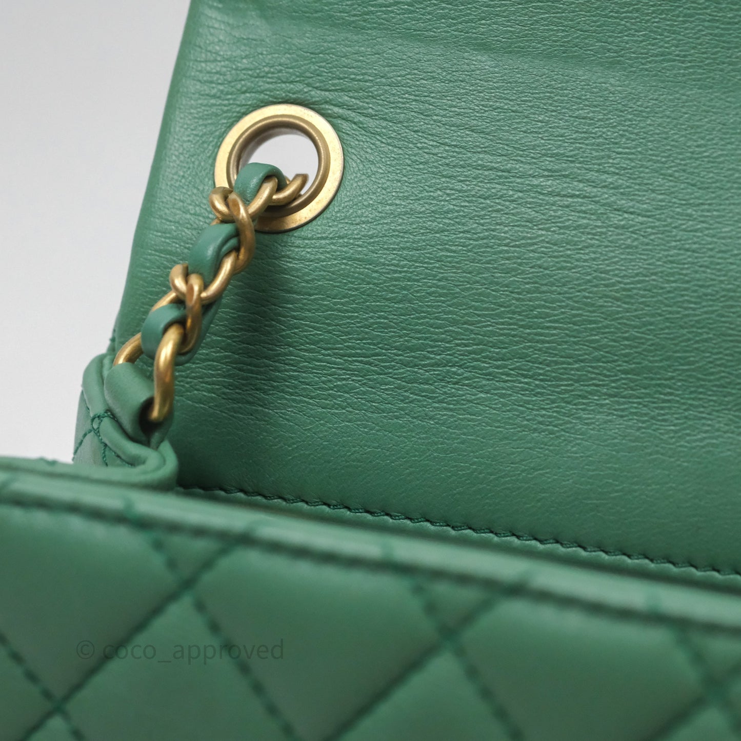Chanel Pearl Crush Mini Square Quilted Green Lambskin Aged Gold Hardware