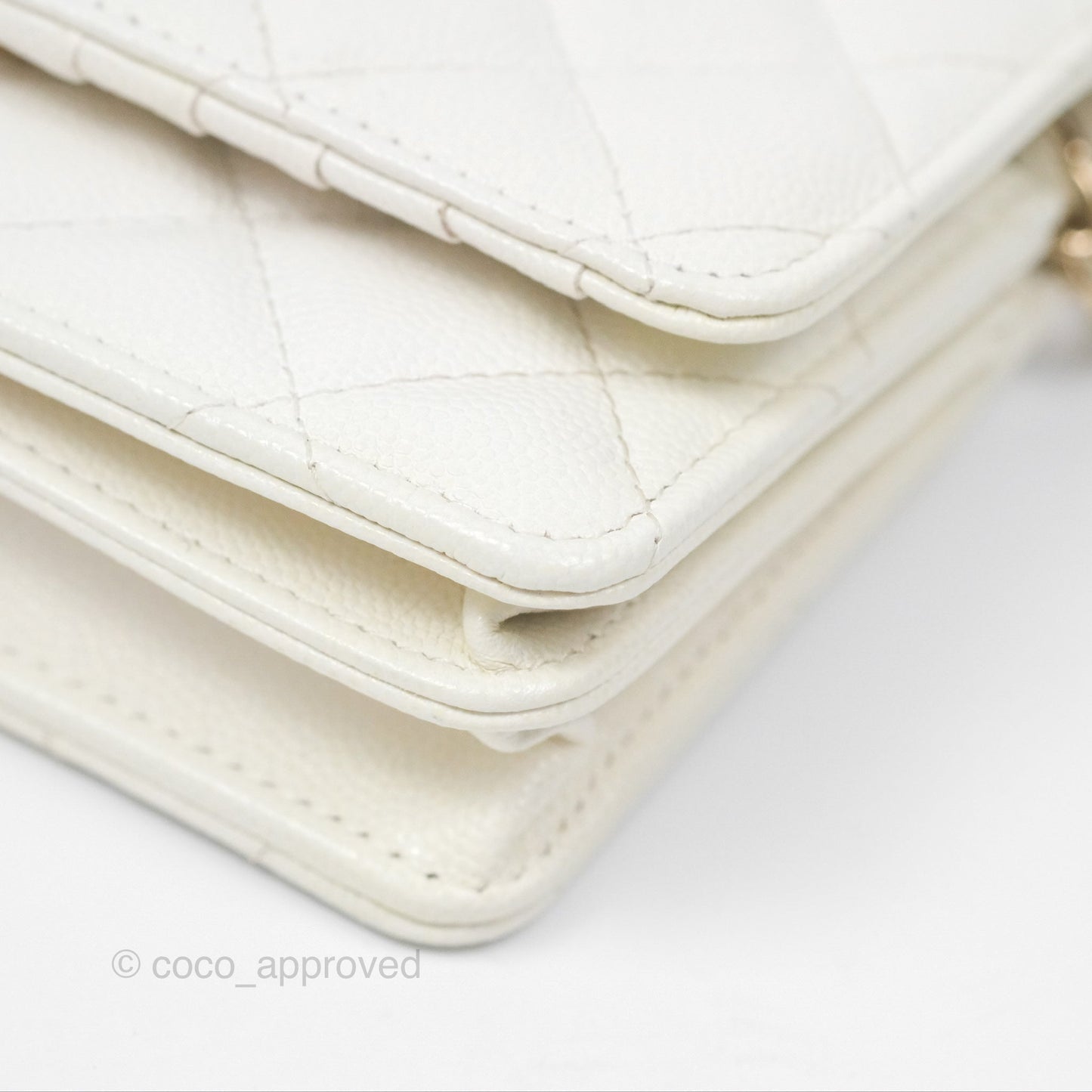 Chanel Quilted Mini Wallet on Chain WOC Ivory Caviar Gold Hardware