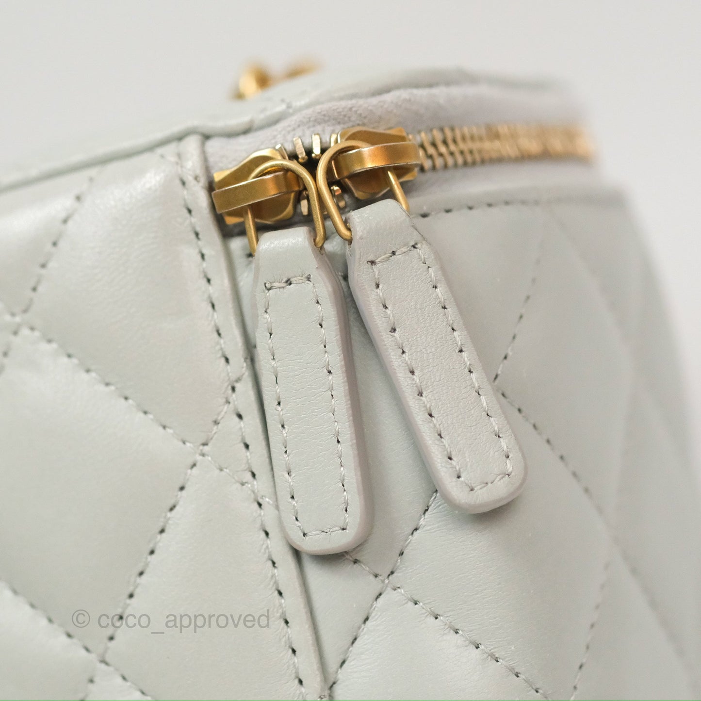 Chanel Quilted Vanity Rectangular with Chain Grey Blue Lambskin Gold Hardware