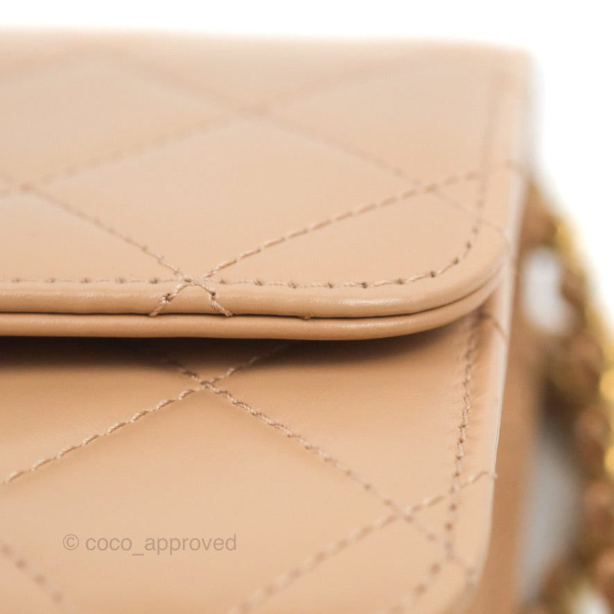 Chanel Quilted Perfect Fit Adjustable Beige Calfskin Gold Hardware 21A