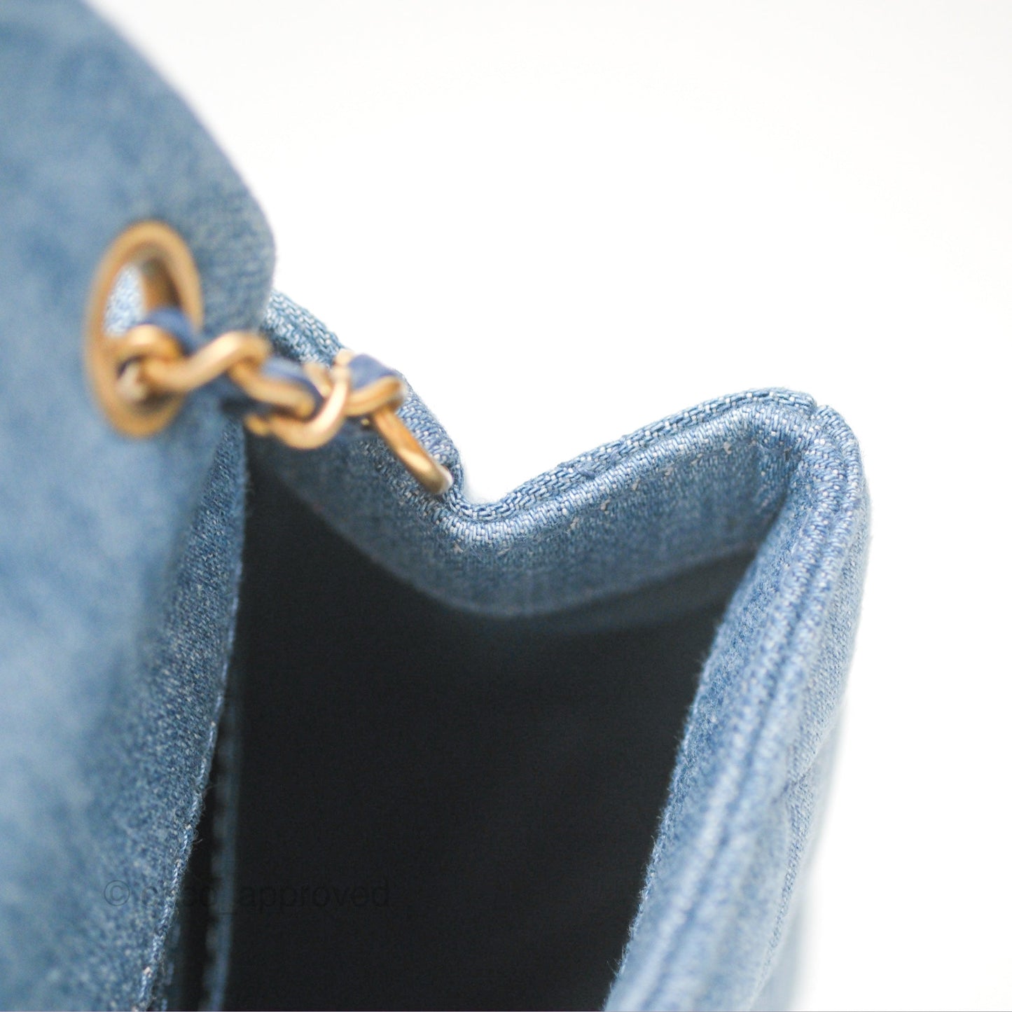 Chanel Mini Square Pearl Crush Quilted Denim Aged Gold Hardware