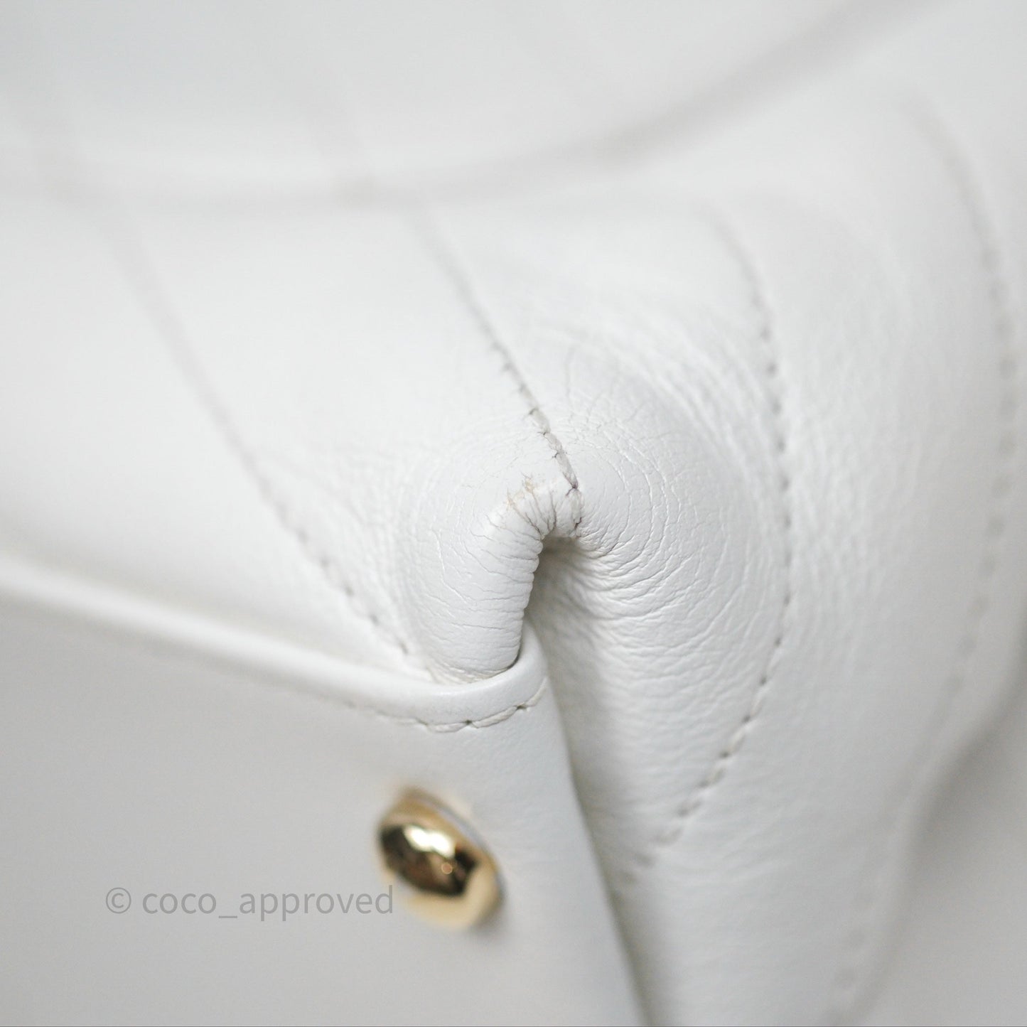 Chanel Small Chevron Chic Top Handle Flap White Calfskin Gold Hardware