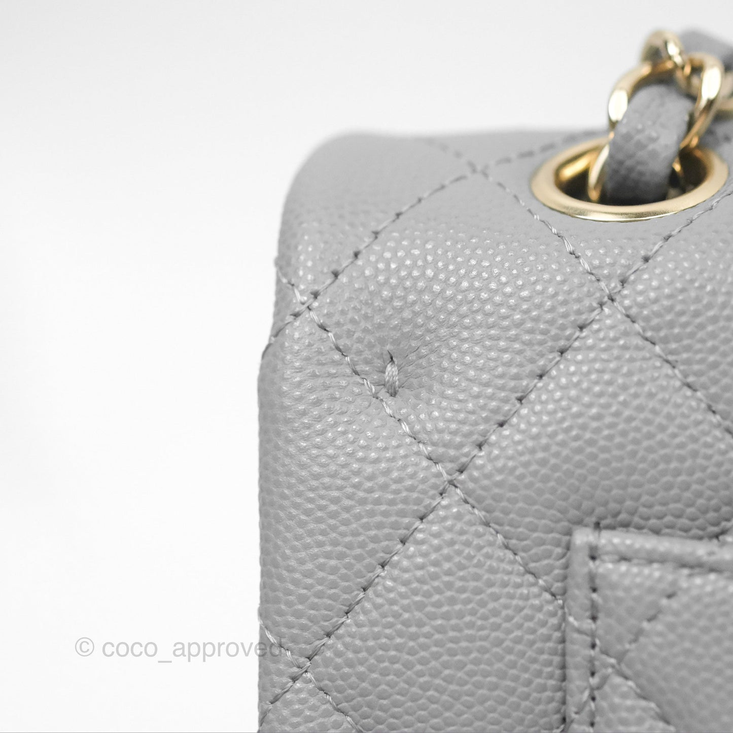 Chanel Small Classic Quilted Flap Grey Caviar Gold Hardware