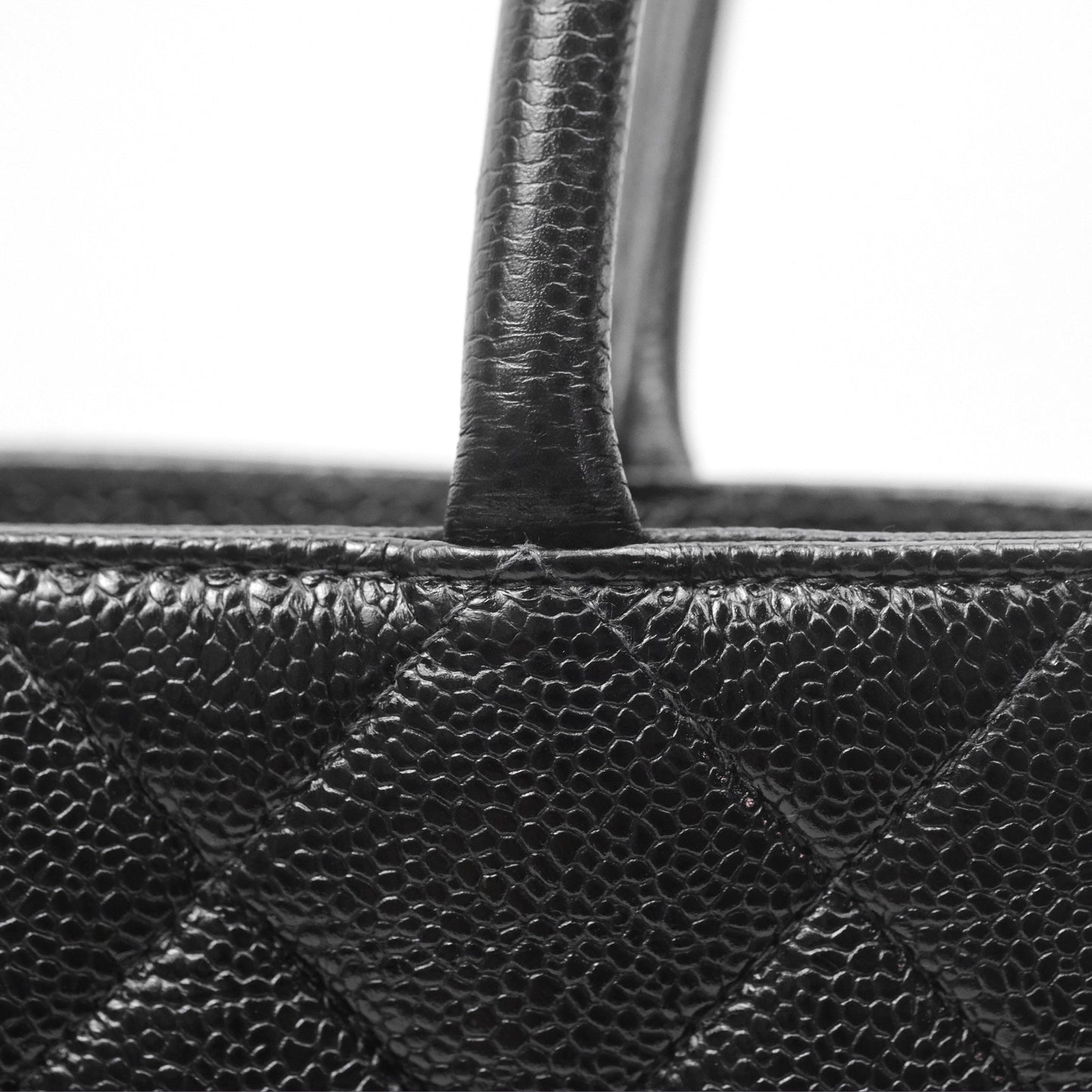 Chanel Vintage Medallion CC Black Caviar Tote Bag Silver Hardware