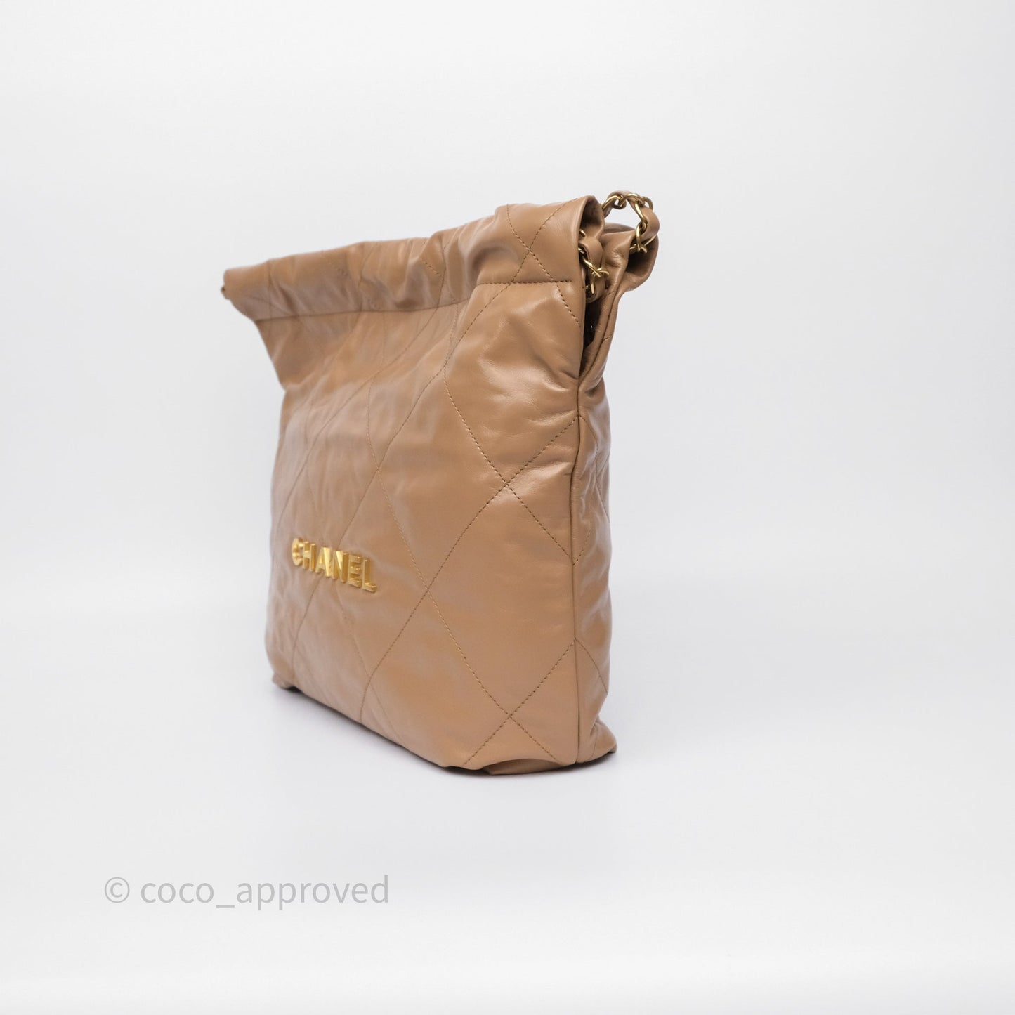 Chanel 22 Small Beige Shiny Calfskin Aged Gold Hardware