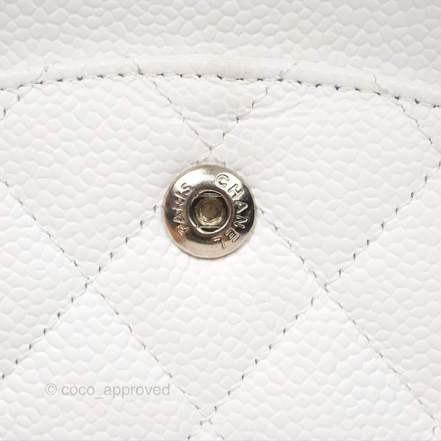 Chanel Classic M/L Medium Flap Quilted White Caviar Silver Hardware