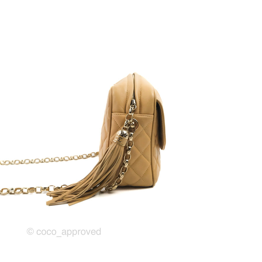 Chanel Calfskin Coco Vintage Camera Case Beige Gold Hardware