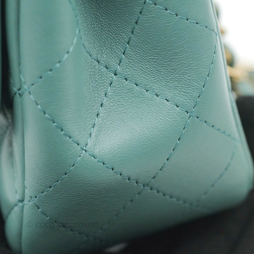 Chanel Mini Square Teal Green Lambskin Gold Hardware