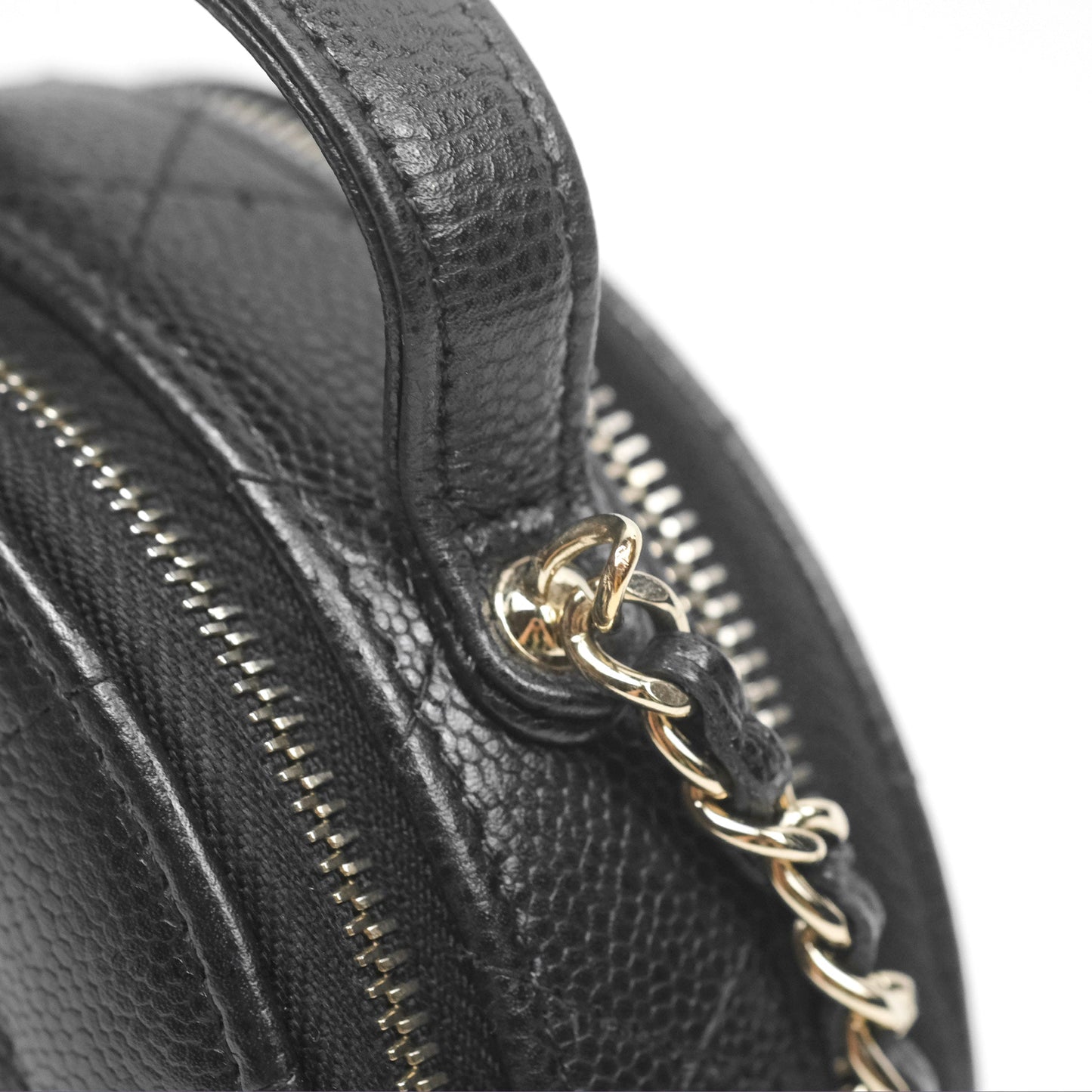 Chanel Mini Round Vanity Bag Handle With Care Black Caviar 22C