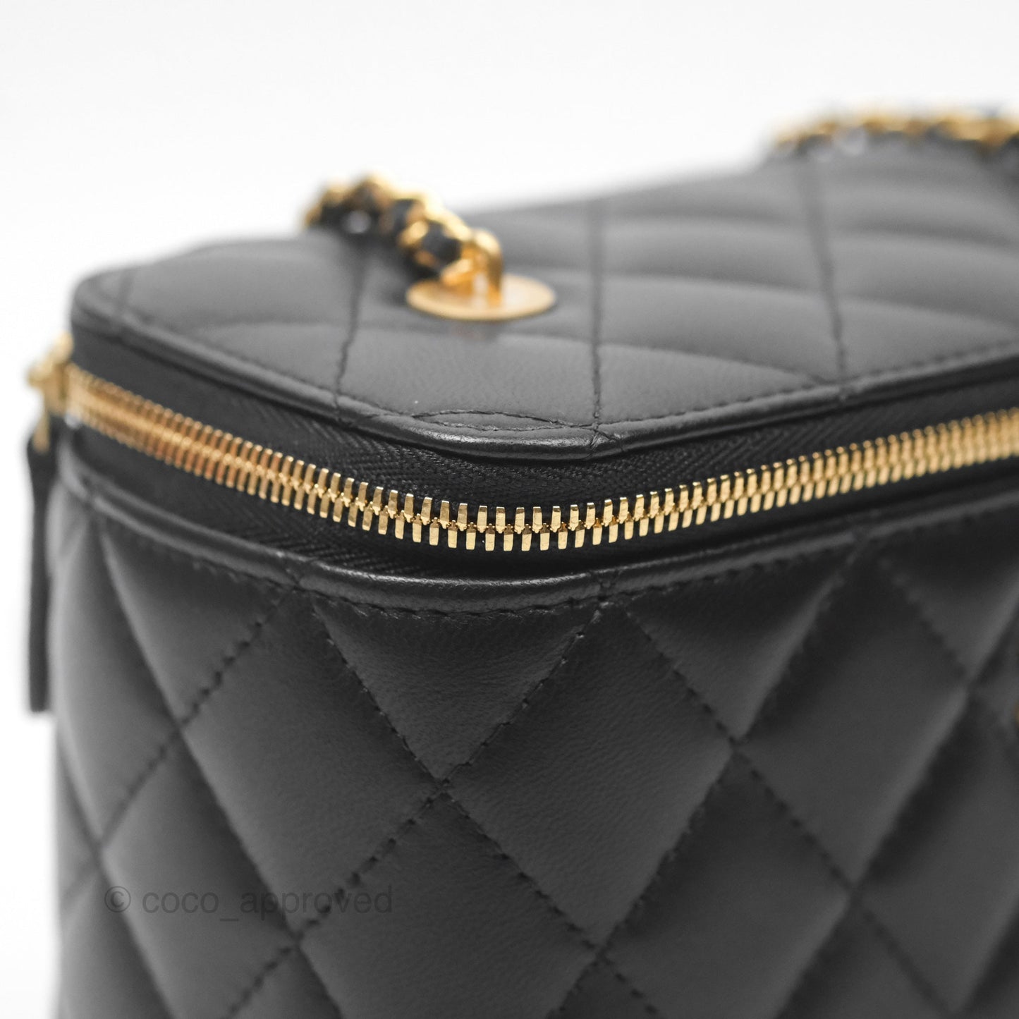 Chanel Vanity with COCO Heart Chain Black Lambskin Aged Gold Hardware