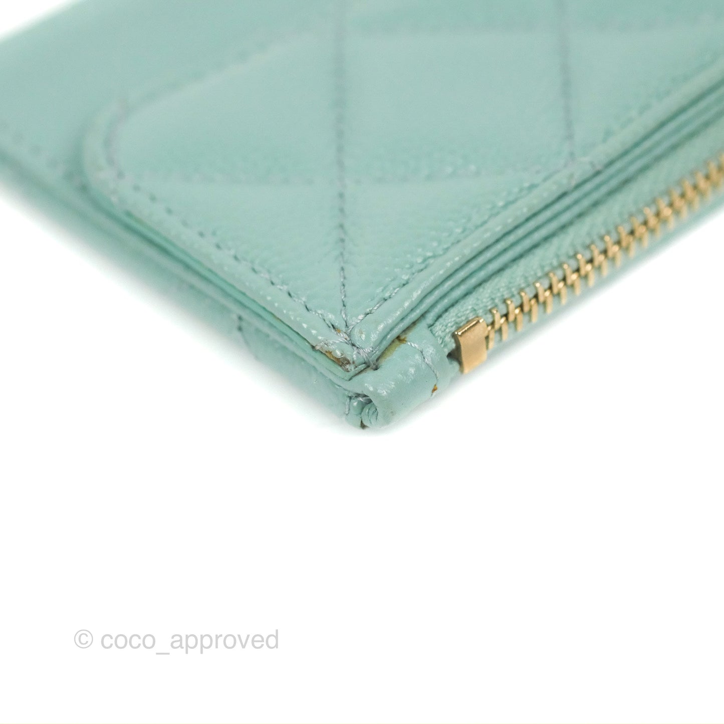 Chanel Quilted Zip Flap Card Holder Tiffany Blue Caviar Gold Hardware