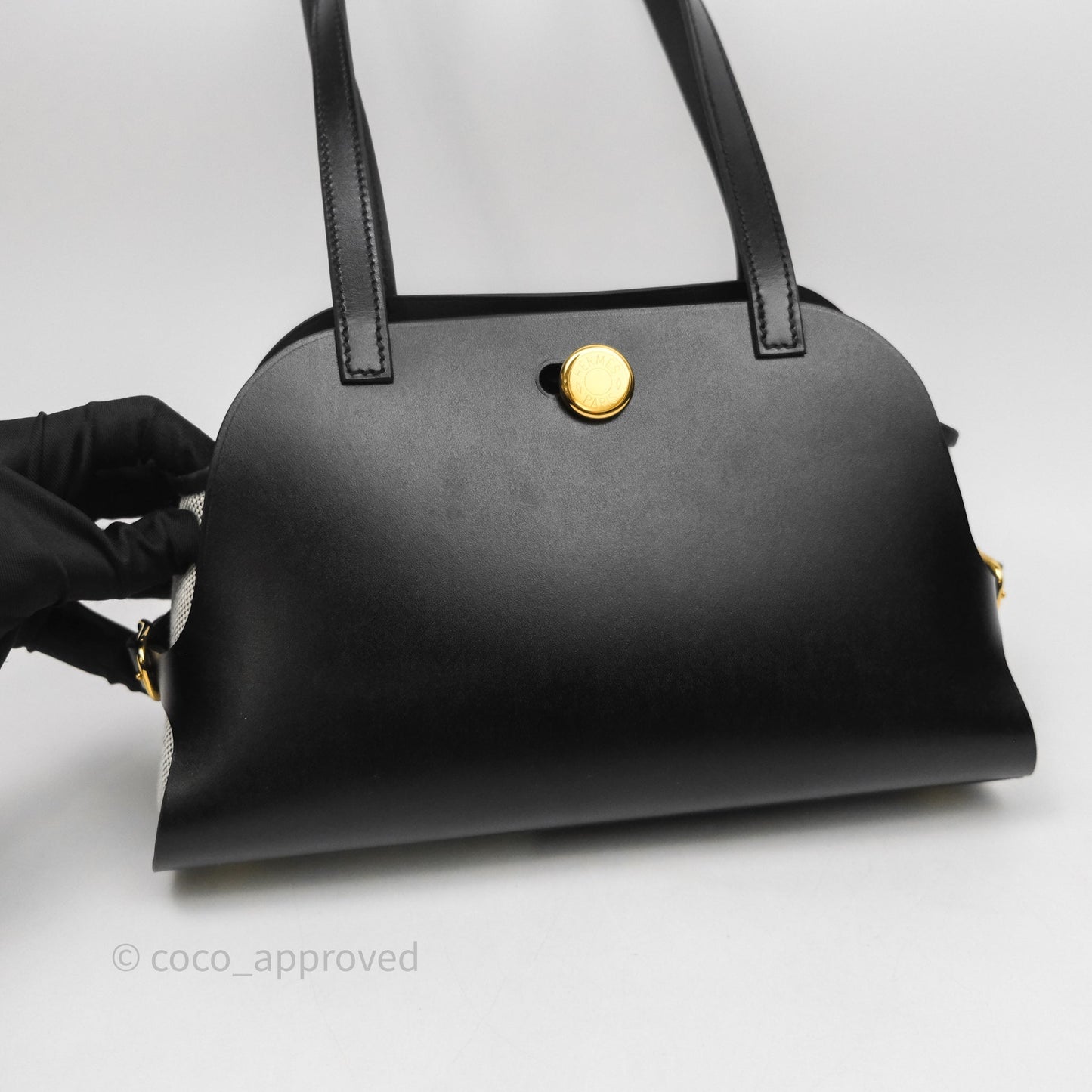 Hermès Tablier Sellier Noir 89/Ecru Swift Calfskin/H canvas Bag Gold Hardware