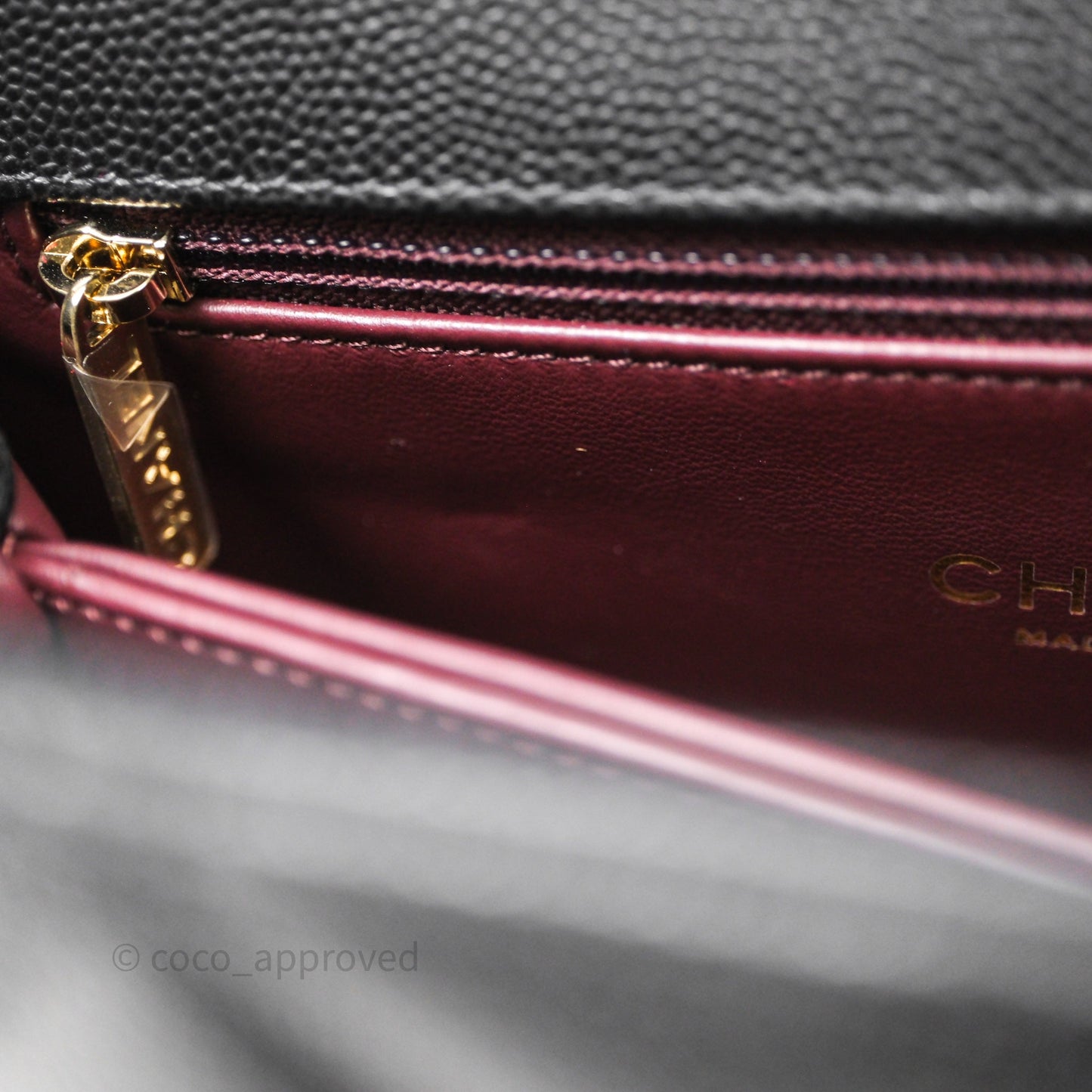 Chanel Mini Coco Handle Quilted Black Caviar Light Gold Hardware Lizard Embossed Handle