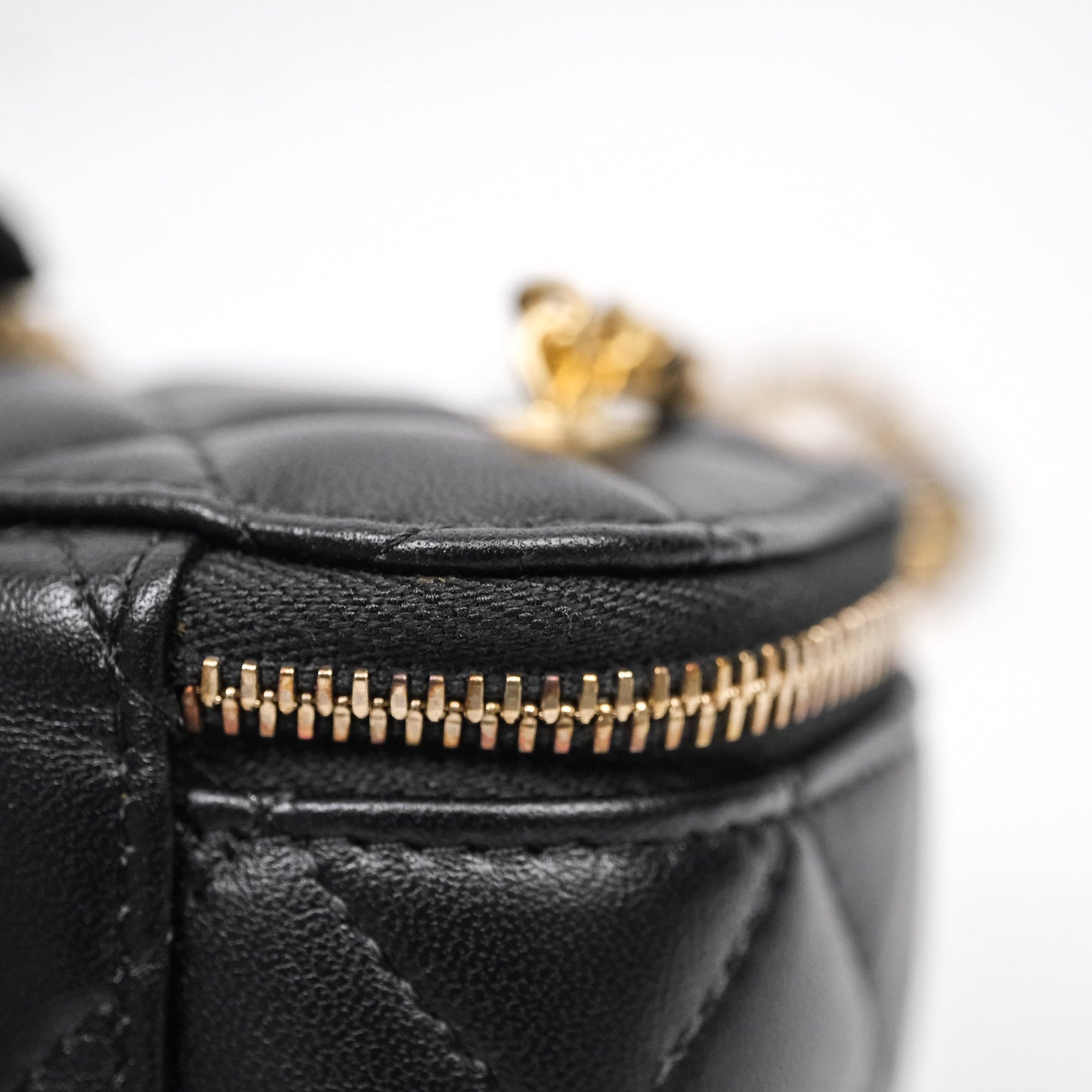 Chanel Mini Vanity With Double Chain Black Lambskin Aged Gold Hardware