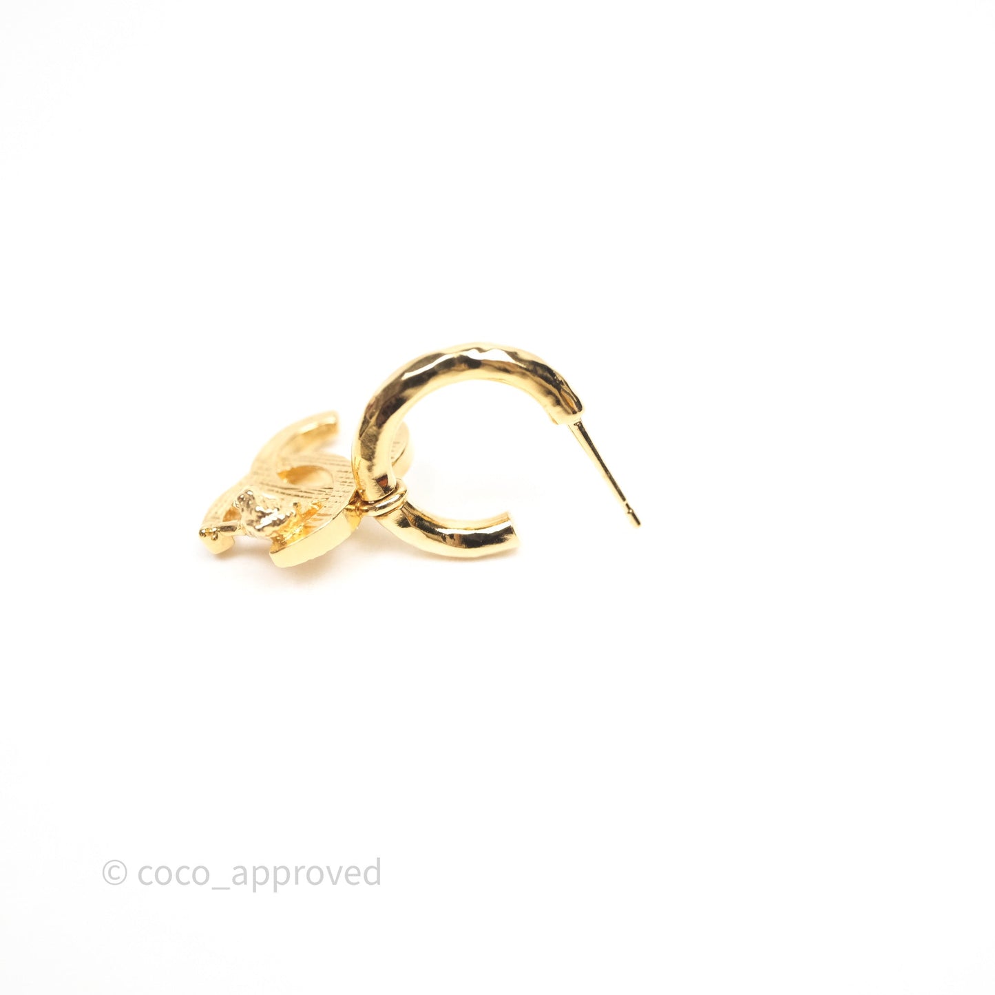 Chanel Lion CC Hoop Earrings Gold Tone 22A