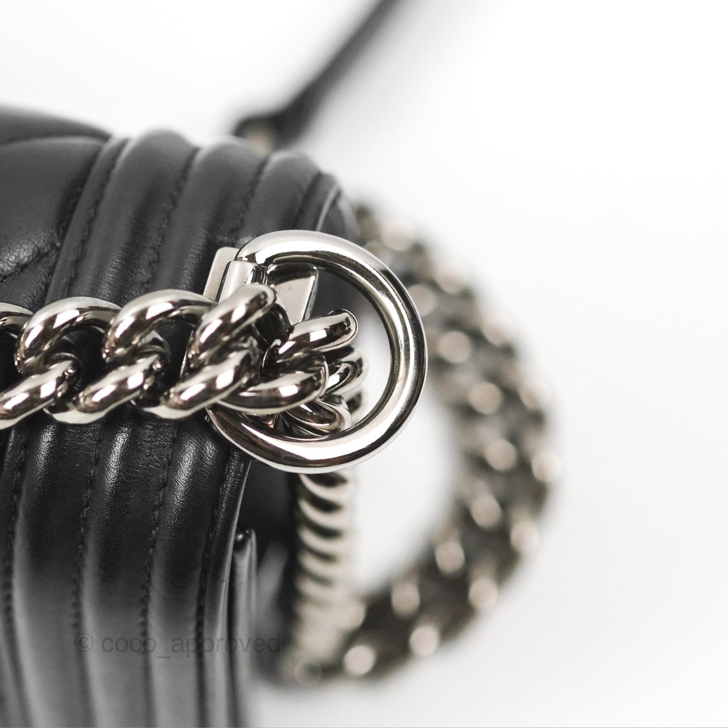 Chanel Small Chevron Boy Black Calfskin Silver Hardware