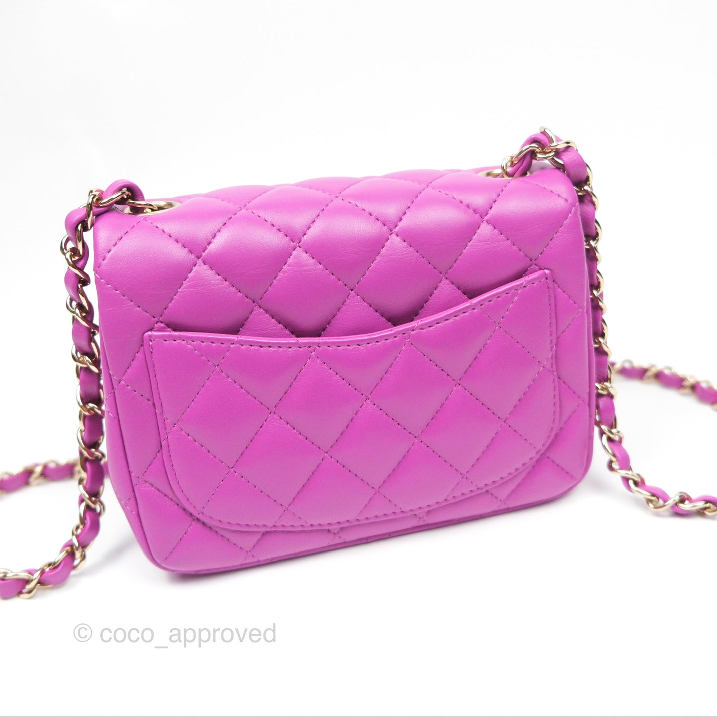 Chanel Mini Square Flap Quilted Purple Lambskin Gold Hardware