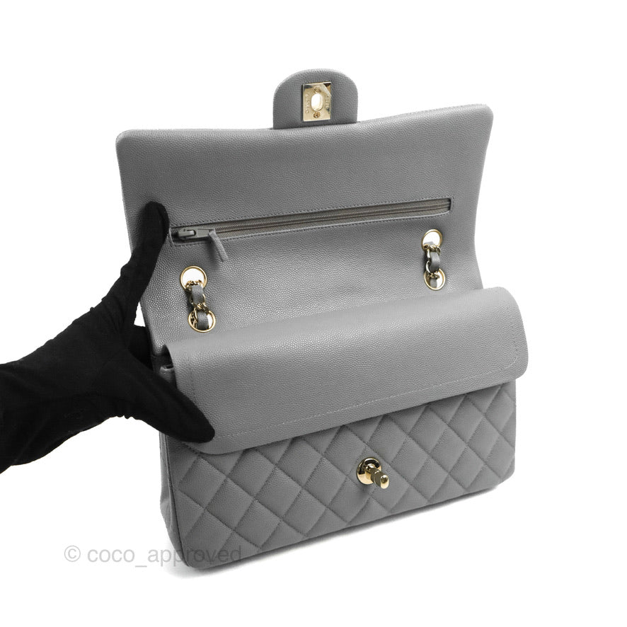 Chanel Classic M/L Medium Flap Quilted Grey Caviar Gold Hardware