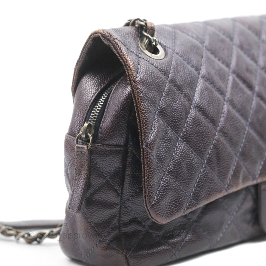 Chanel Jumbo Easy Flap Bag Caviar Dark Purple Ruthenium Hardware