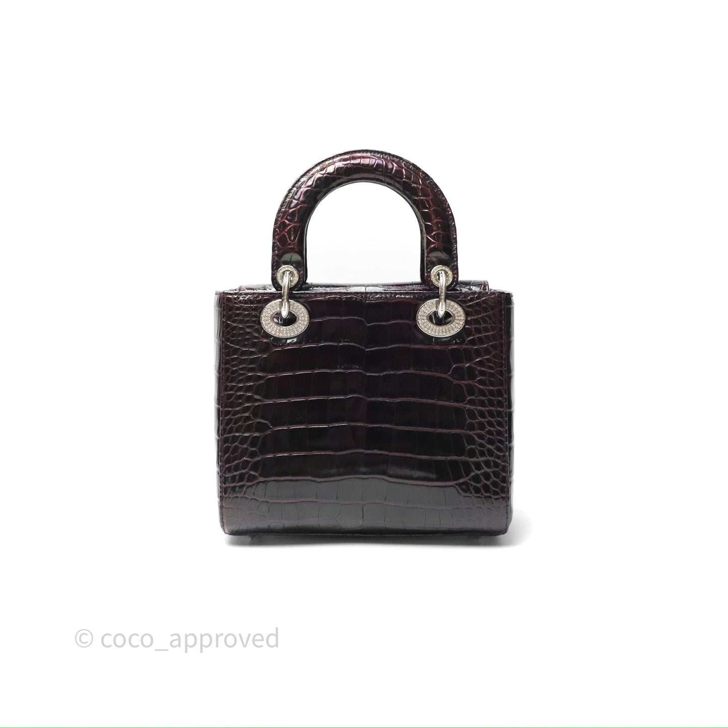 Christian Dior Small Lady Dior Shiny Crocodile Burgundy Diamond Hardware