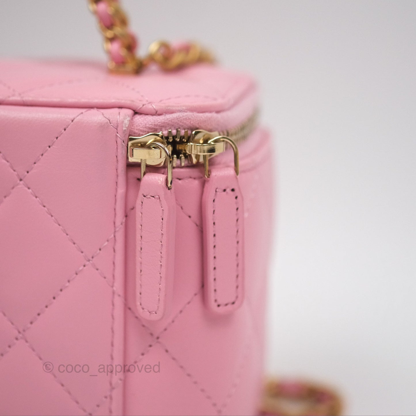 Chanel Vanity Rectangular with Top Handle Pink Lambskin Aged Gold Hardware