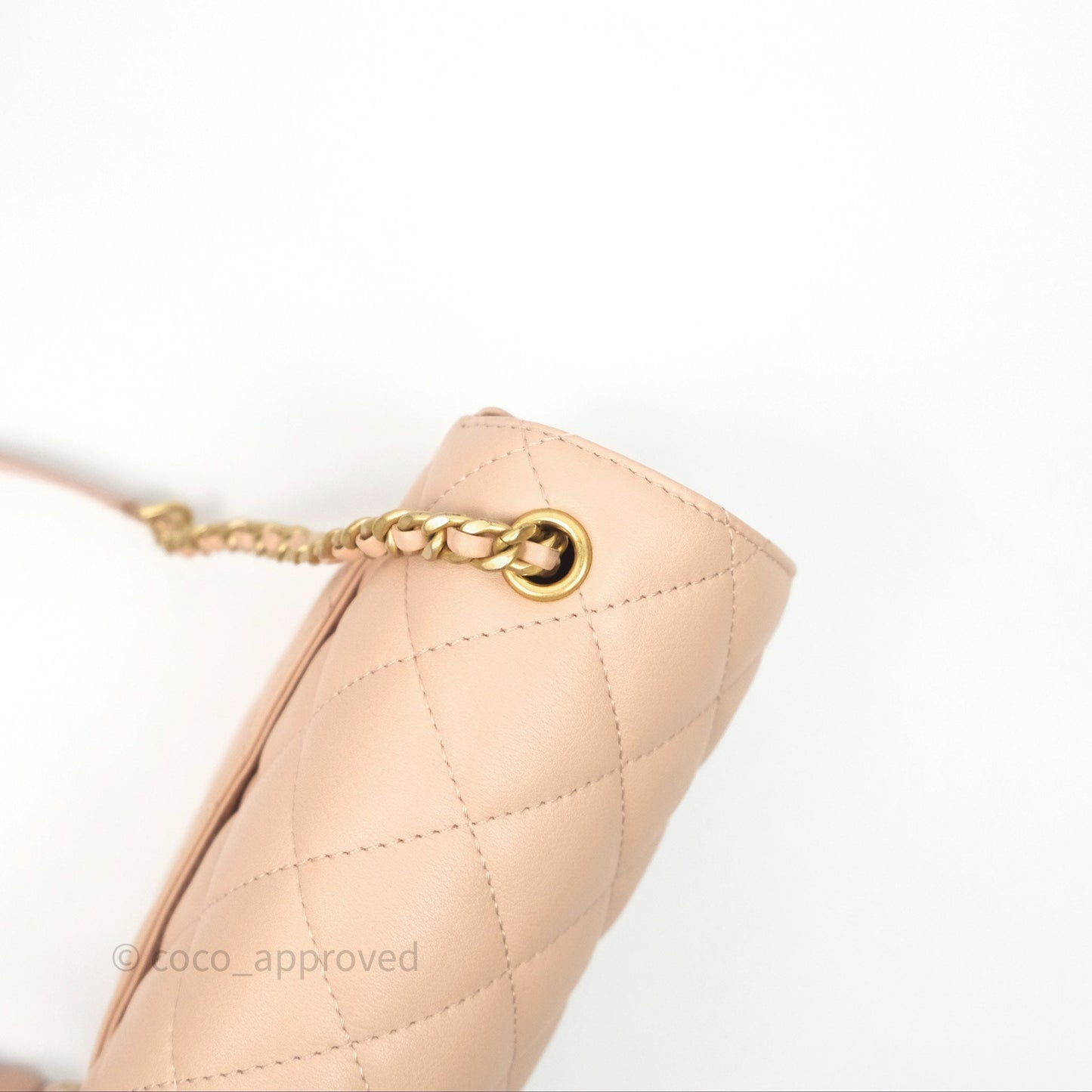 Chanel Messenger Bag Beige Pink Calfskin Aged Gold Hardware