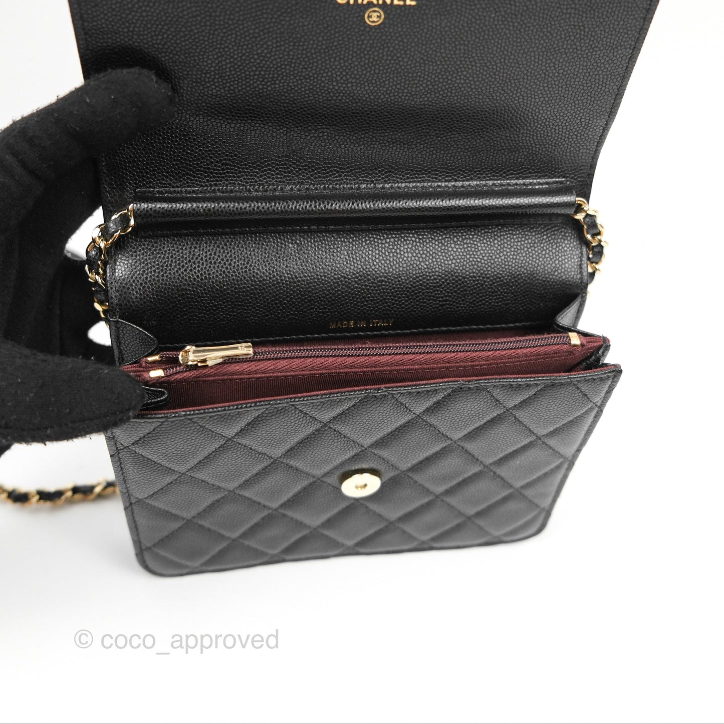 Chanel Square Flap WOC Black Caviar Gold Hardware