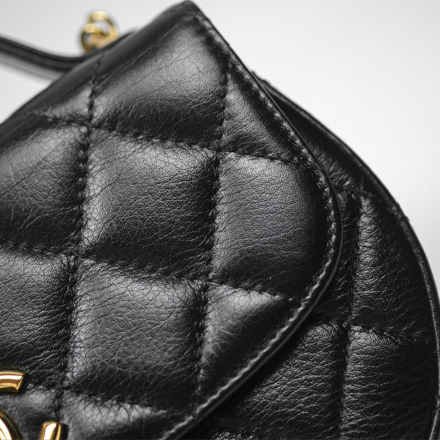 Chanel Quilted Phone Holder with Chain Black Shiny Calfskin Gold Hardware 23A