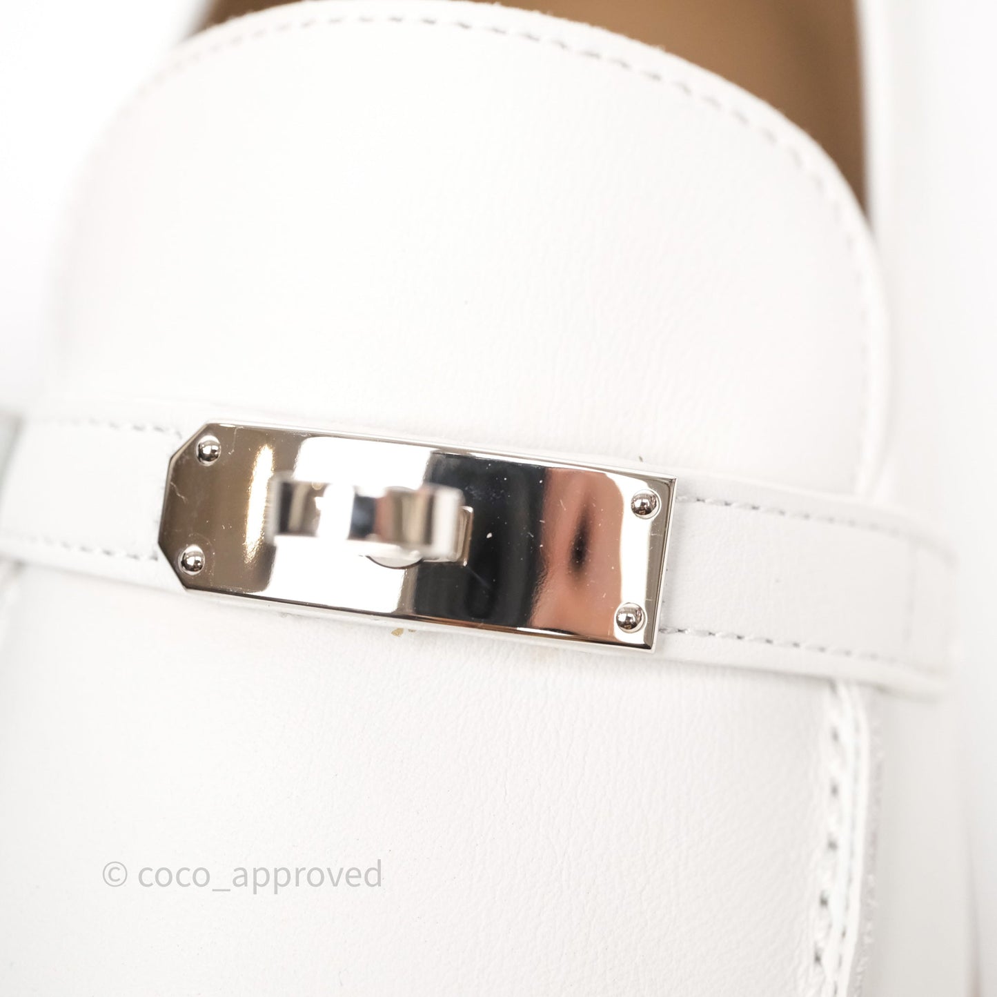 Hermès Destin Loafers White calfskin Leather Palladium-plated Kelly Buckle Size 36.5