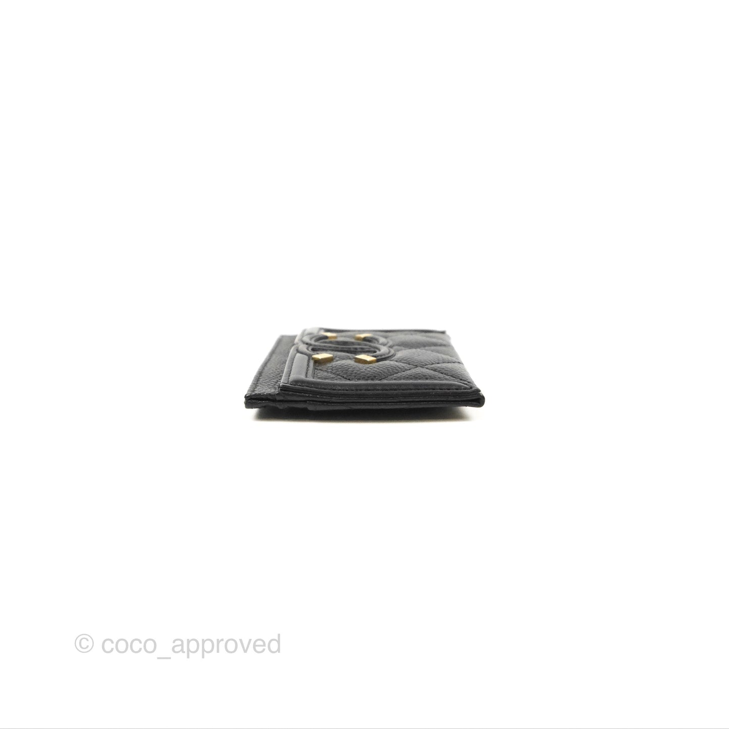 Chanel Filigree CC Flat Card Holder Black Caviar Gold Hardware