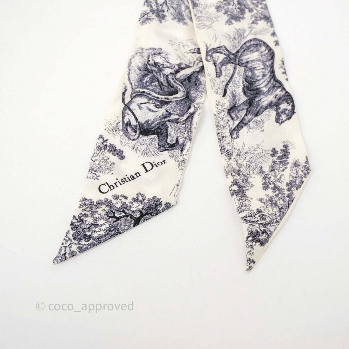 Christian Dior Toile De Jouy Mitzah Silk Twilly Ivory