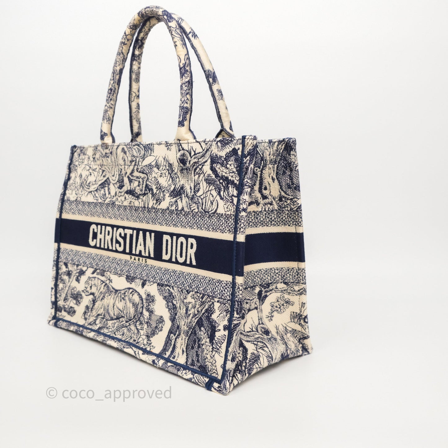 Dior Medium Book Tote White/Blue Toile De Jouy Embroidered Canvas