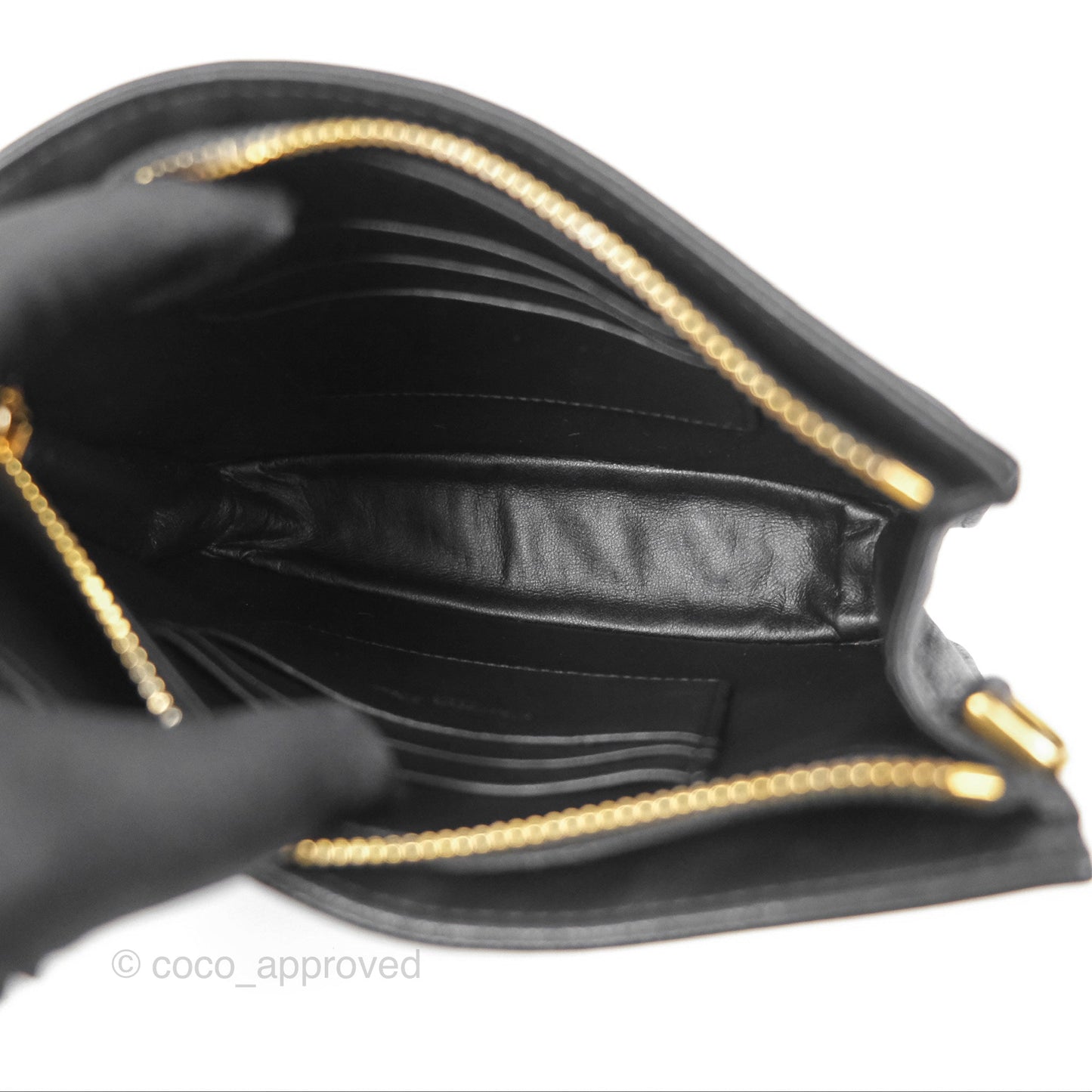 Dior Caro Zipped Pouch With Chain Black Cannage Calfskin