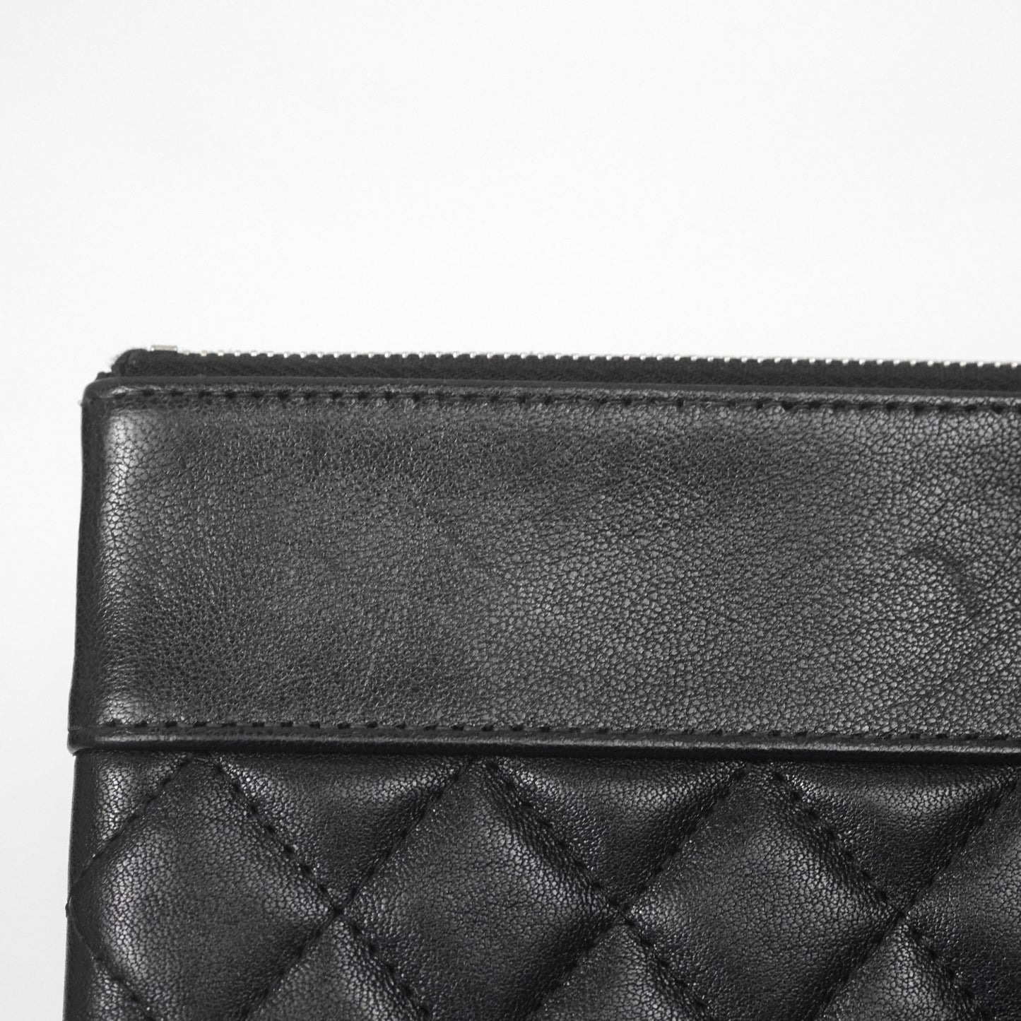 Chanel Mademoiselle Quilted Large O Case Clutch Black Lambskin