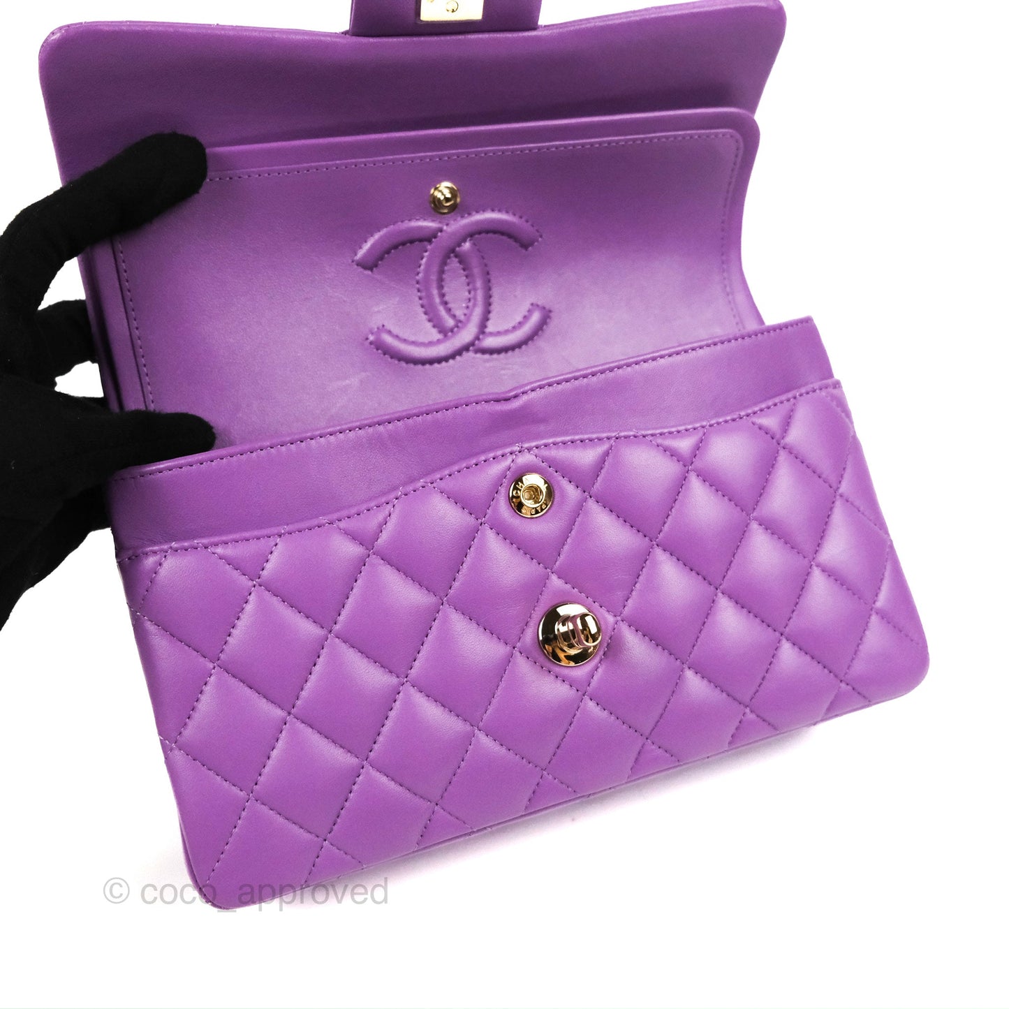 Chanel Small Classic Quilted Flap Purple Lambskin Gold Hardware