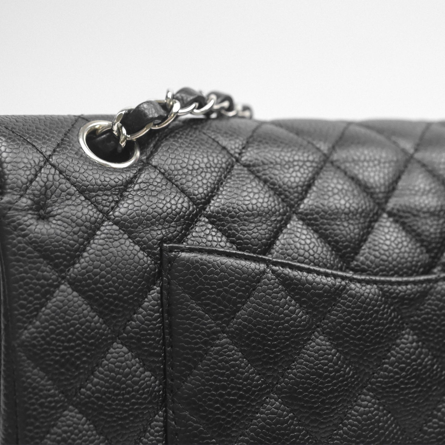 Chanel Classic M/L Medium Flap Quilted Black Caviar Silver Hardware