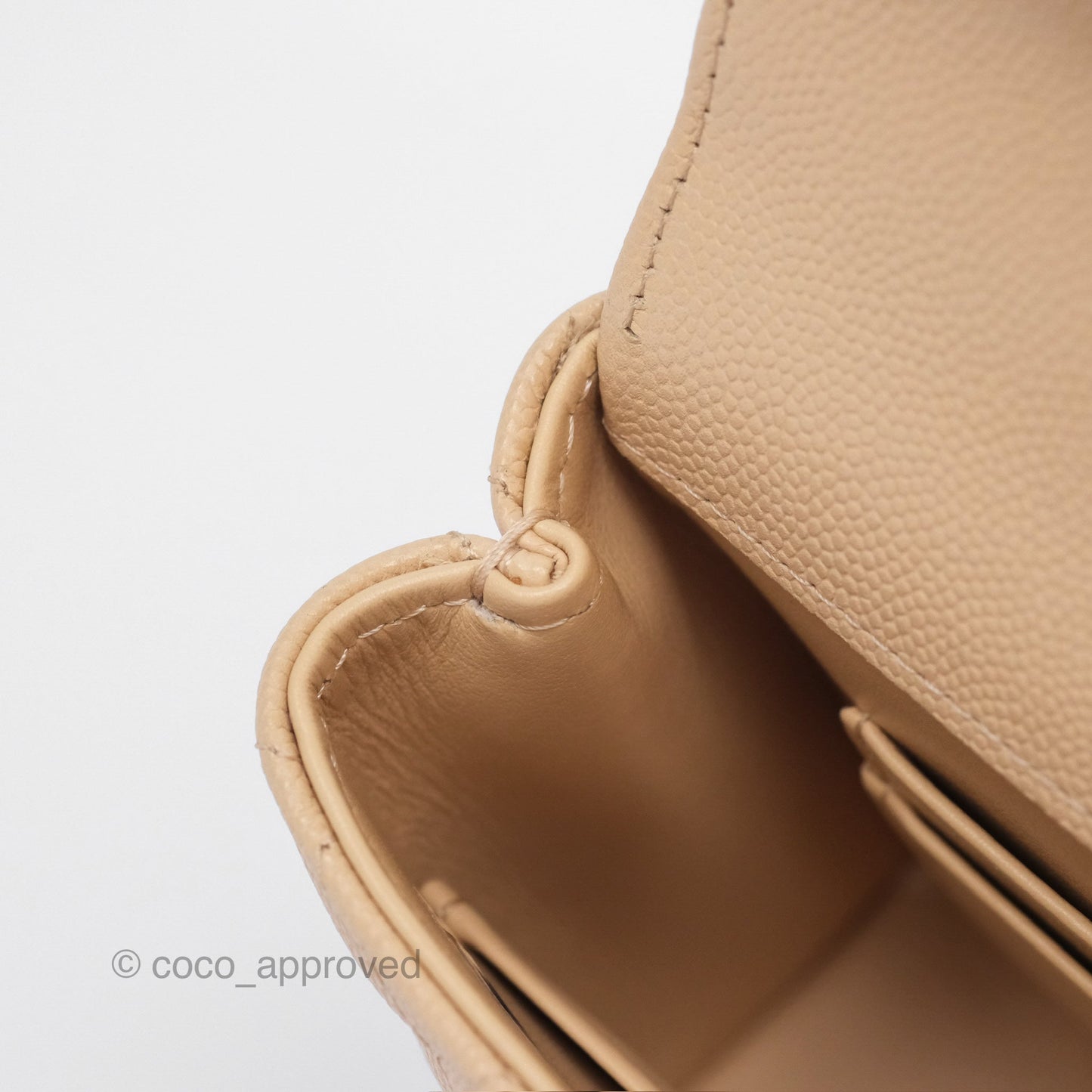 Chanel Coco Handle Clutch with Chain Quilted Beige Caviar Gold Hardware