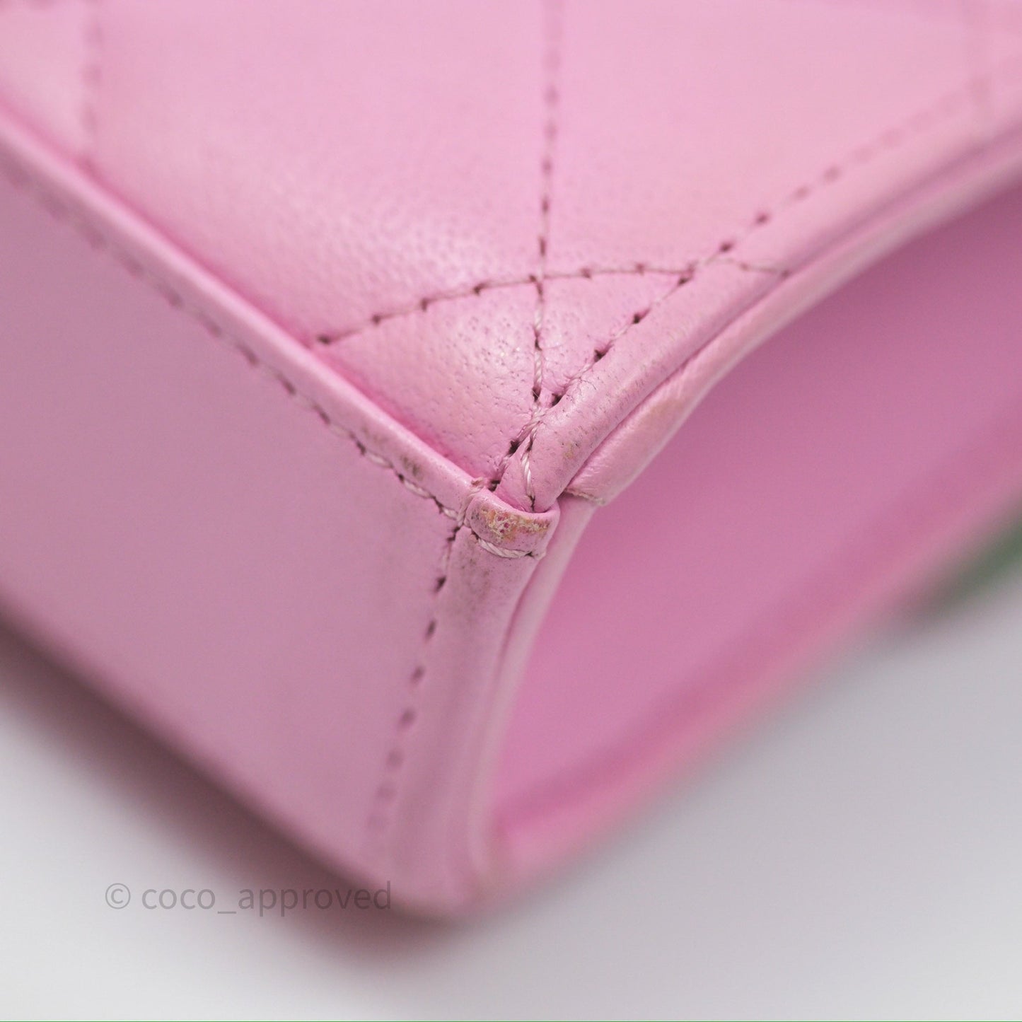 Chanel Mini Handle Clutch With Chain Pink/ Mint Lambskin Gold Hardware 23P